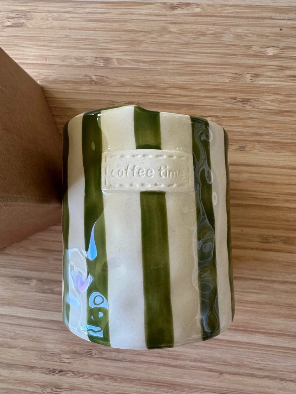Striped Ceramic Coffee Cup - Green and White